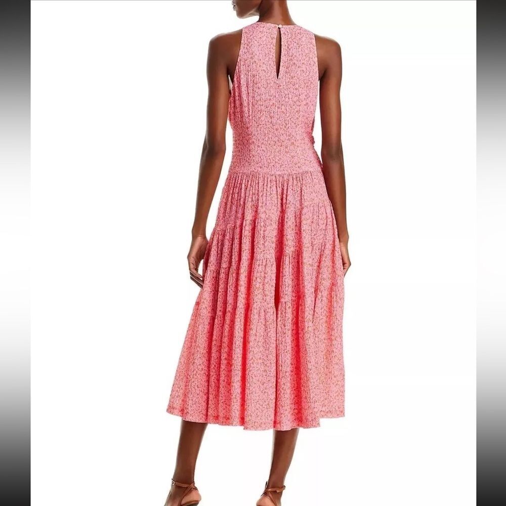 Cinq à Sept Womens Pink Lemonade Nelly Floral Tie Waist Tiered Midi Dress Sz 10 - Picture 2 of 10